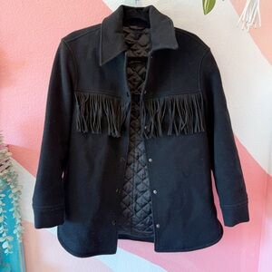 & Other Stories Wool Blend Relaxed Button Up Fringe Jacket 0